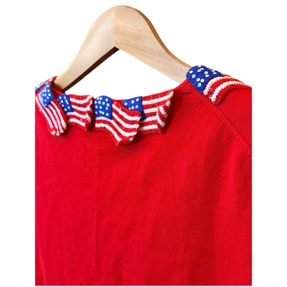 🇺🇸 Vintage Patriotic Flag Cardigan ✨ Sequin Crochet Statement Sweater Size S - Picture 5 of 13